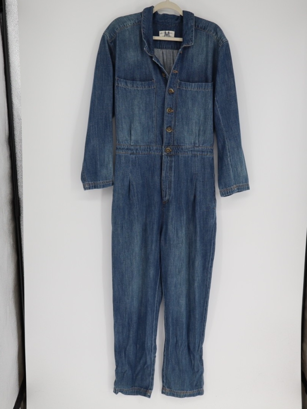 We The Free Free People Franklin Blue Denim Wide Leg Jumpsuit Long Sleeve Medium